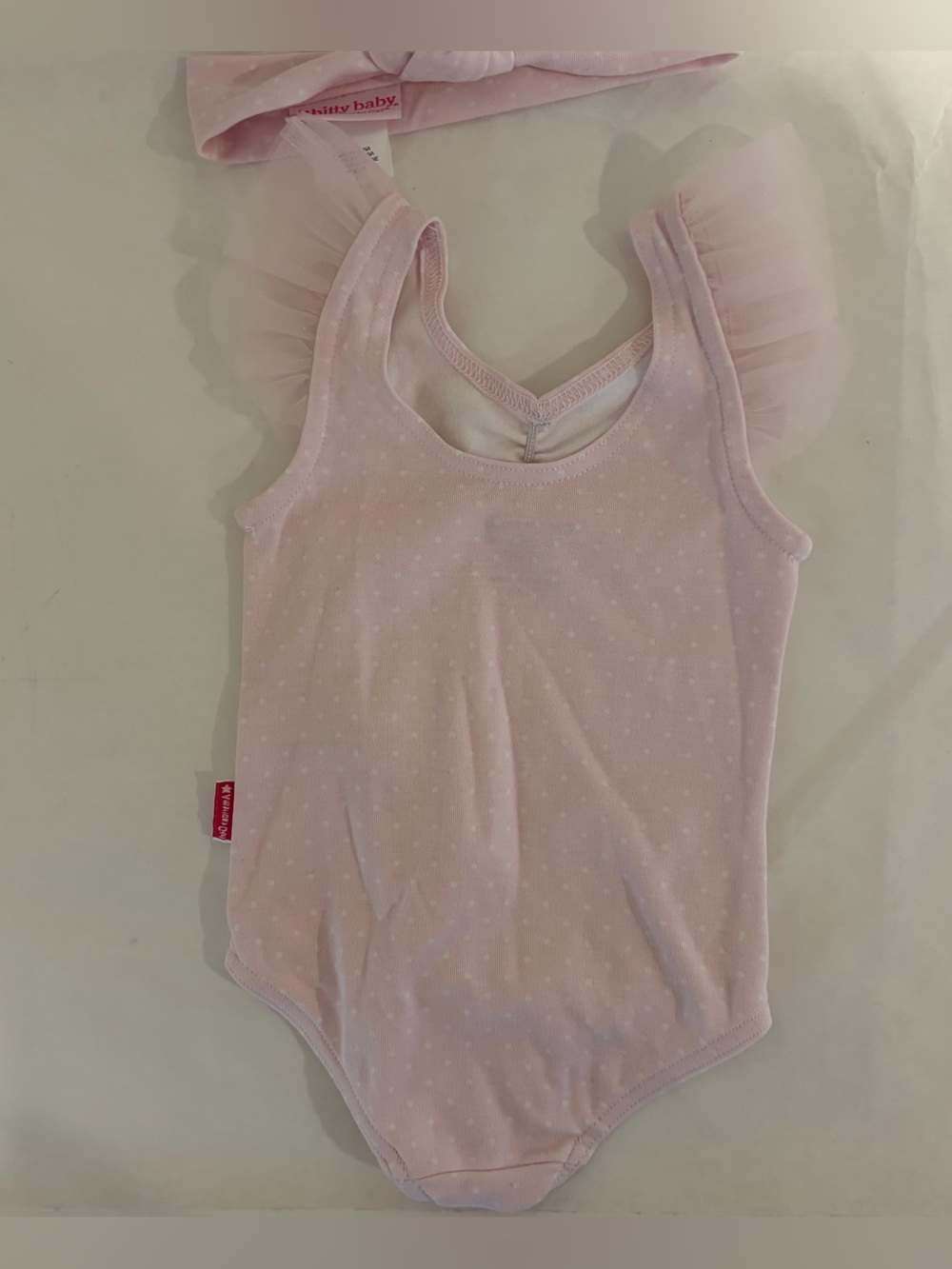 American Girl Bitty Baby Light Pink Polka Dot Leotard with Headband - Picture 5 of 6